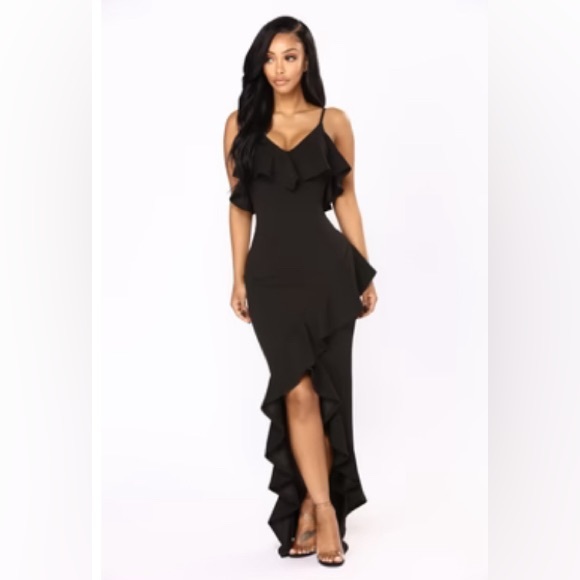 *NWT* black maxi dress with ruffles - Picture 1 of 3